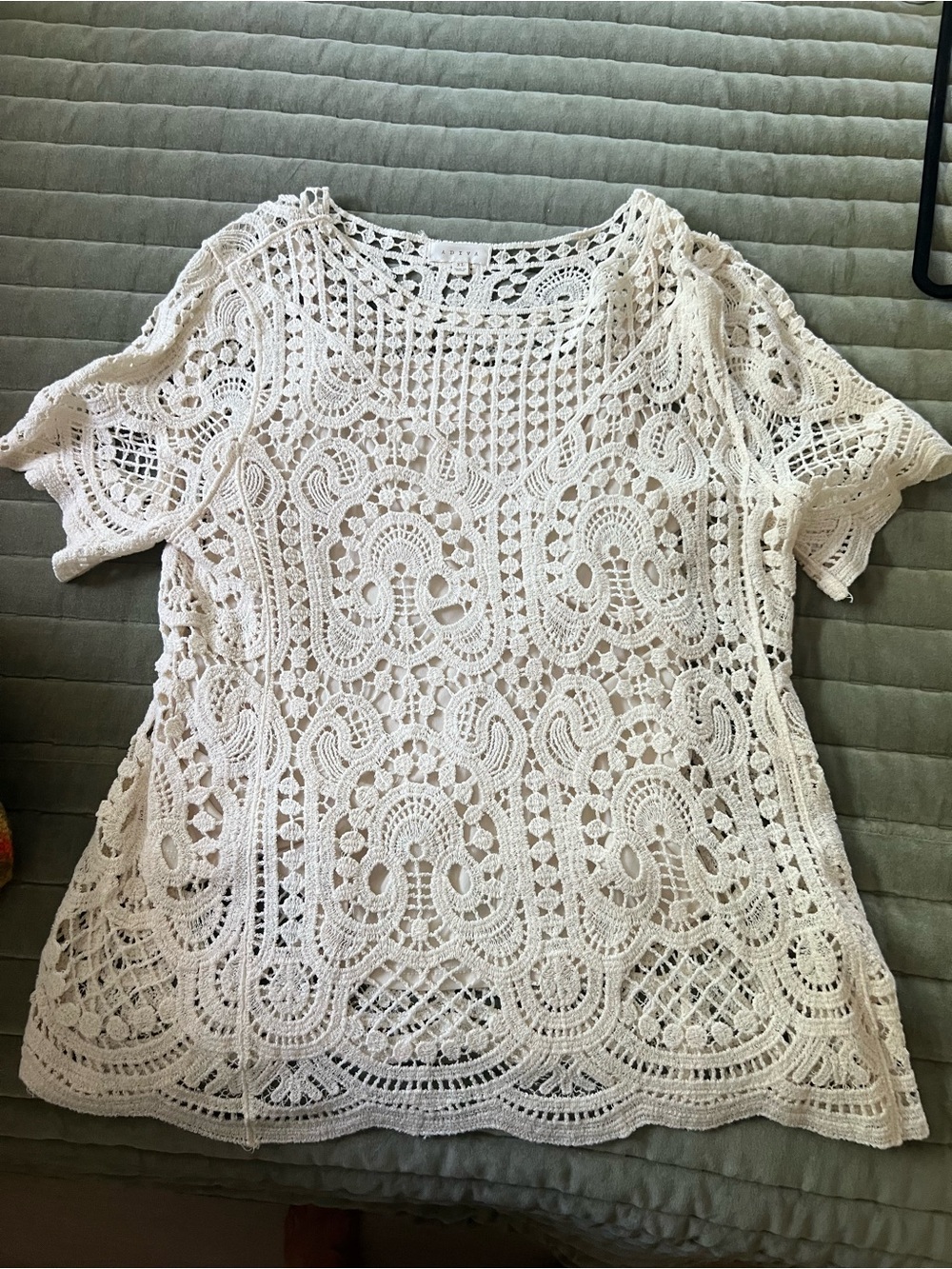 Adiva Cream Crochet Short-Sleeve Tunic Top